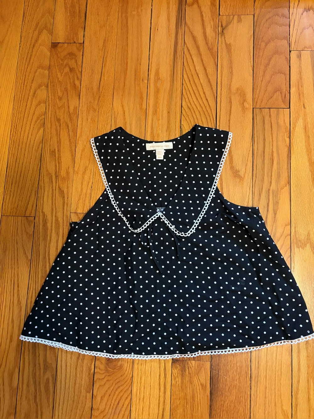 Monteau Black Polka Dot Sleeveless Tank with White Trim